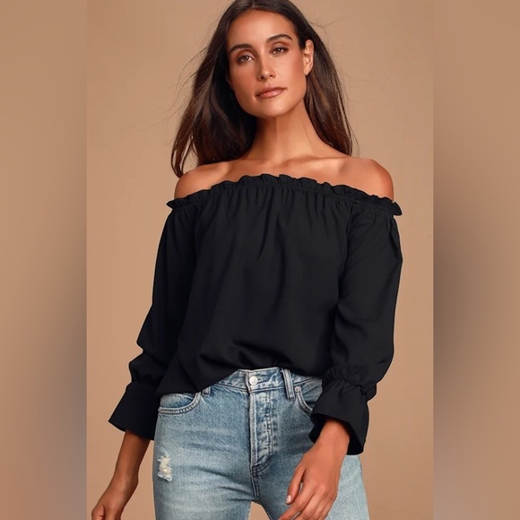 Lulus Tops - 🖤 Lulus All in Good Fun Black Off-the-Shoulder Top - Sz Medium